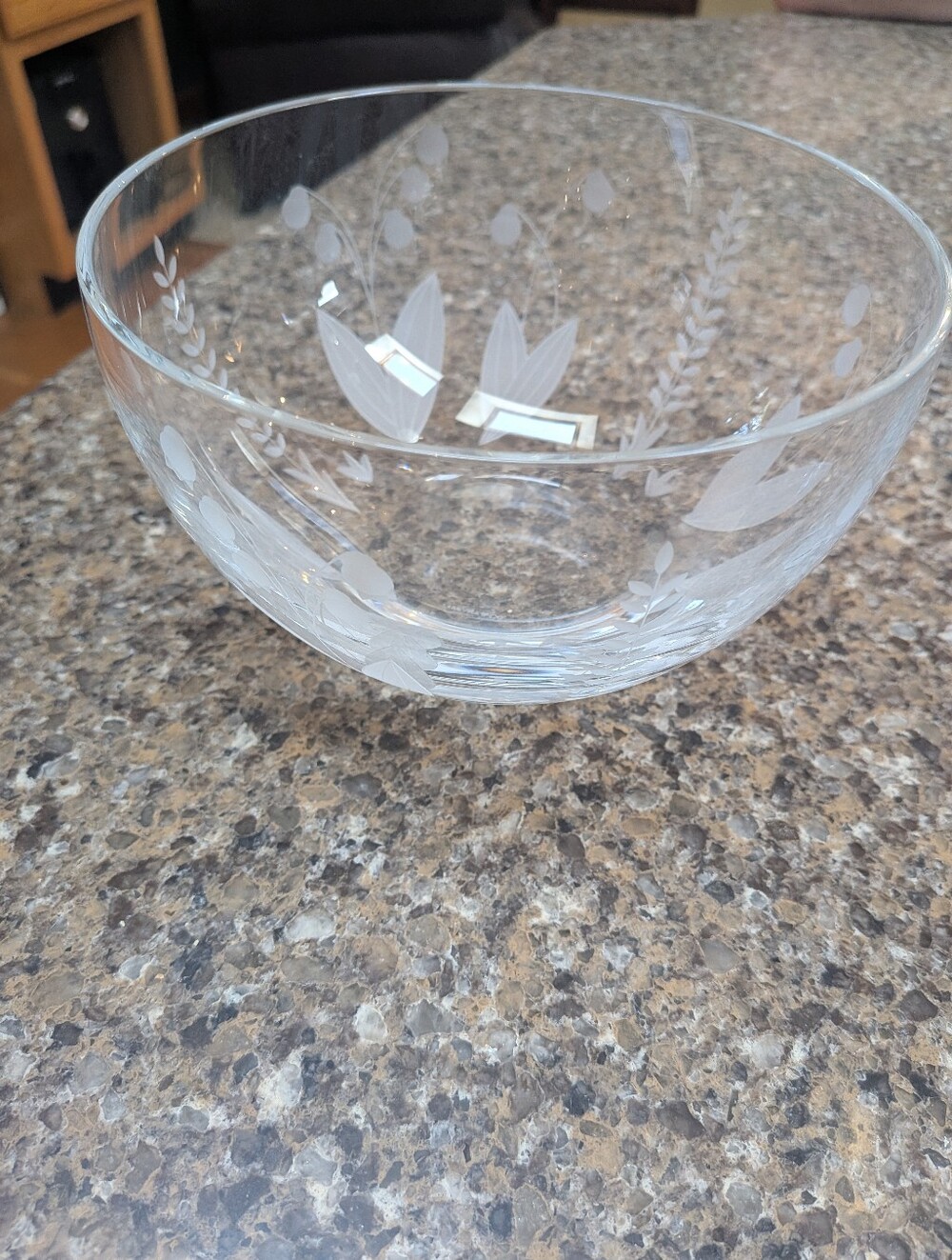 Tiffany & Co. Clear Glass Serving Bowl with White Etched Floral Motif